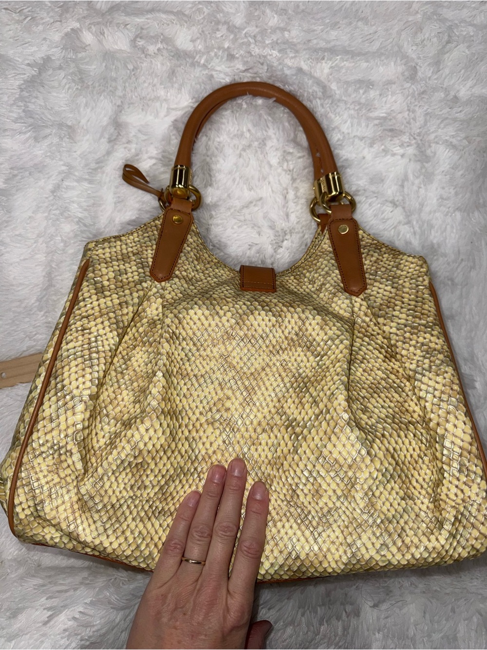 Brahmin Cream Snake-embossed Satchel - Picture 6 of 16